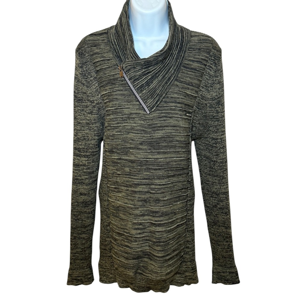 Leif Nelson Knit Sweater Mens XL Mock Neck‎ Zip Olive Green Black Tunic